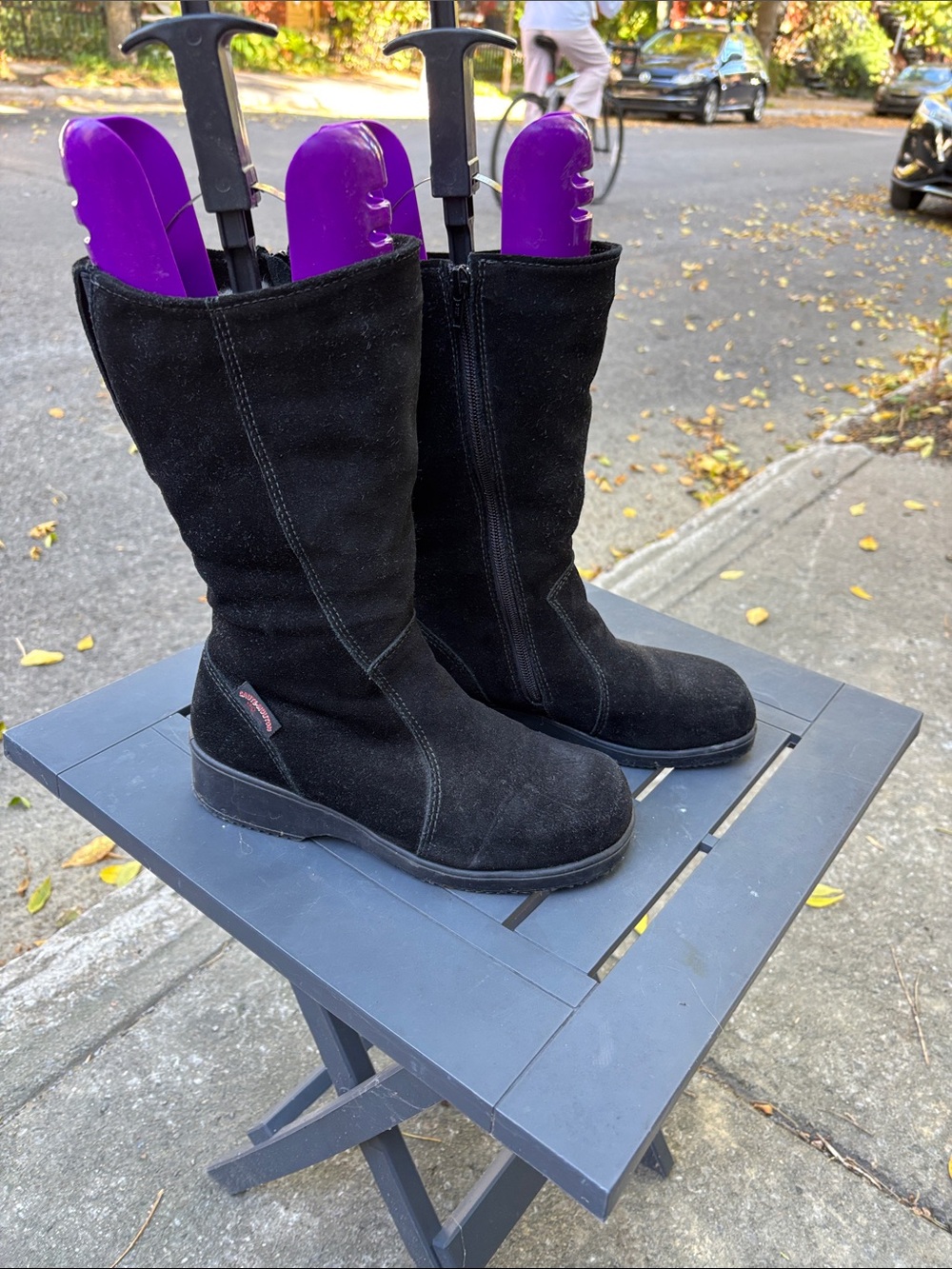 Women’s Black Suede Mid-Calf Heeled Boots